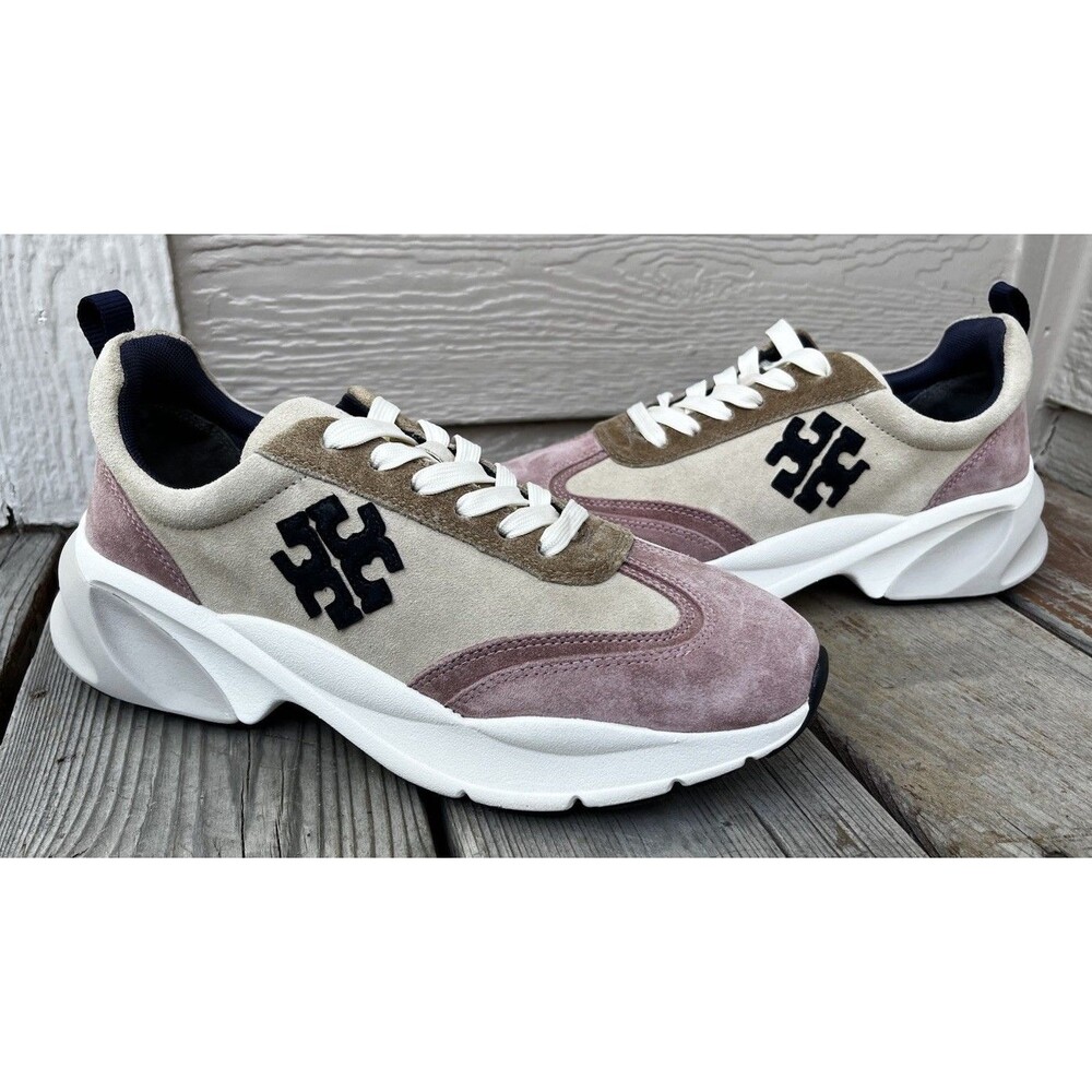 Nice! Tory Burch Good Luck Trainers Women's 9.5 Lace-up Sneakers Cream/Pink/Navy